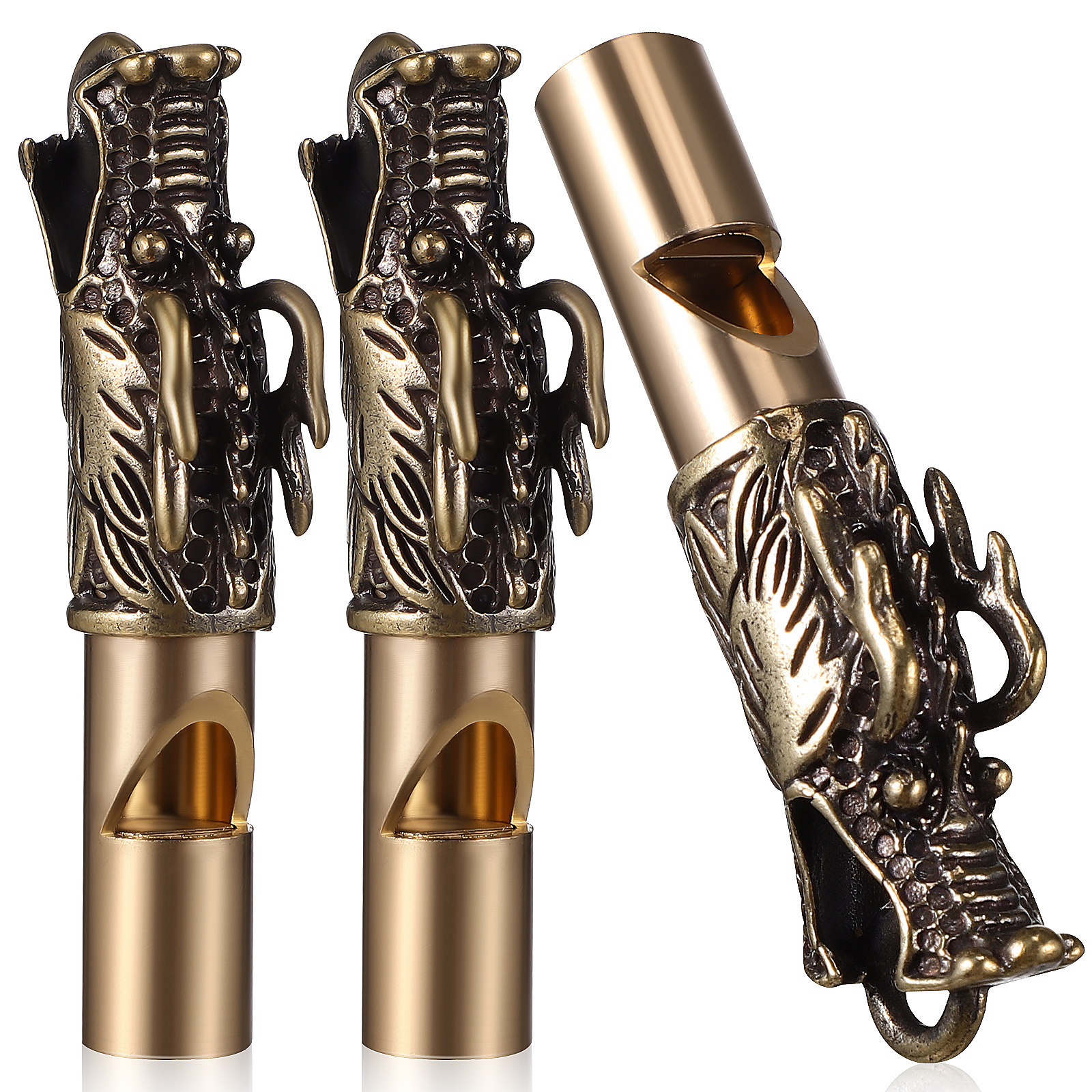 Emergency Whistle Loud - 3Pcs Dragon Whistles Brass Vintage Emergency