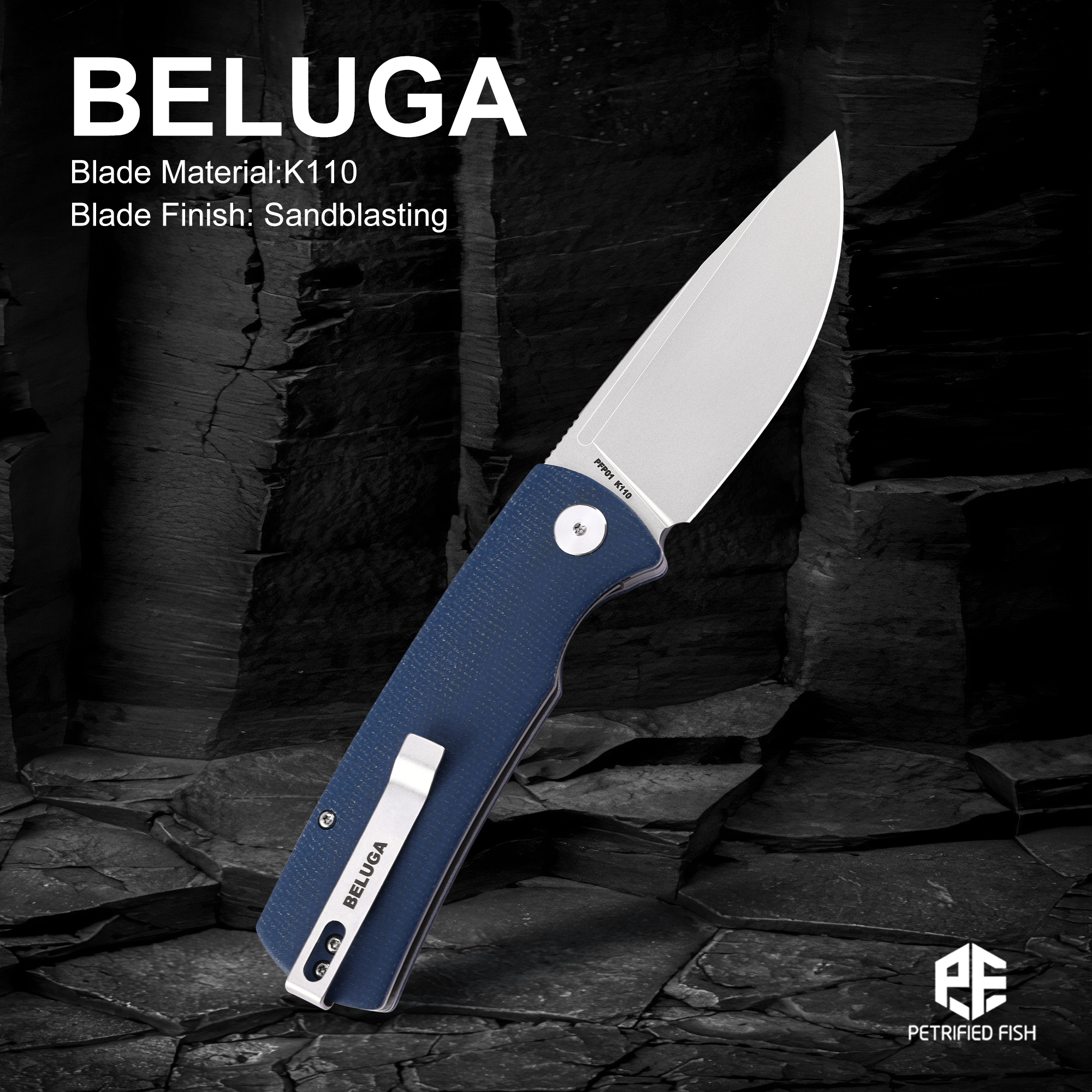 Bushcraft Knife Fixed - Petrified Fish Beluga PFP01 Quality Folding